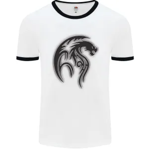 Black Tribal Tattoo Style Dragon Mens Ringer T-Shirt
