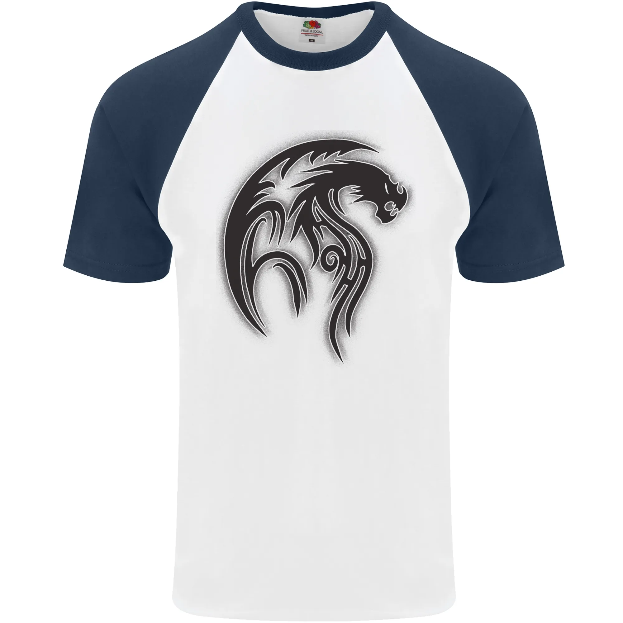 Black Tribal Tattoo Style Dragon Mens S/S Baseball T-Shirt