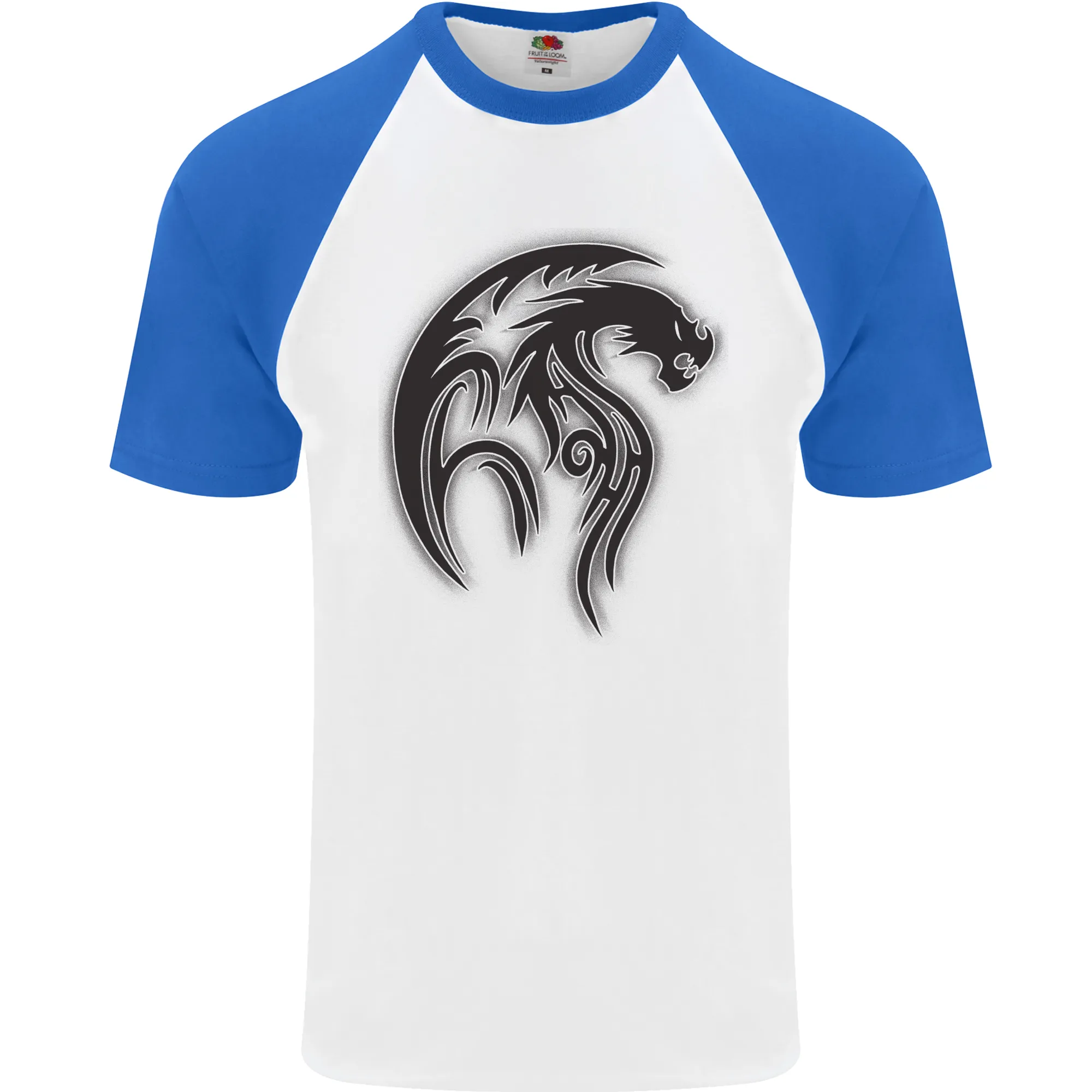 Black Tribal Tattoo Style Dragon Mens S/S Baseball T-Shirt