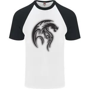 Black Tribal Tattoo Style Dragon Mens S/S Baseball T-Shirt