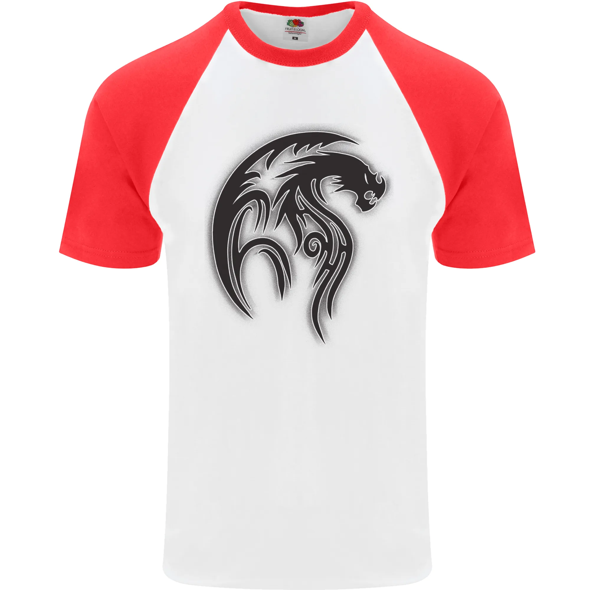 Black Tribal Tattoo Style Dragon Mens S/S Baseball T-Shirt