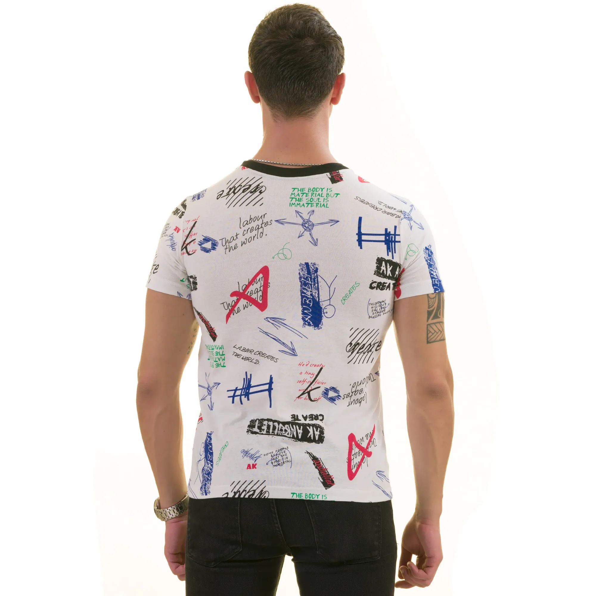 Black White Printed European Made Premium Quality T-Shirt - Crew Neck Short Sleeve T-Shirts