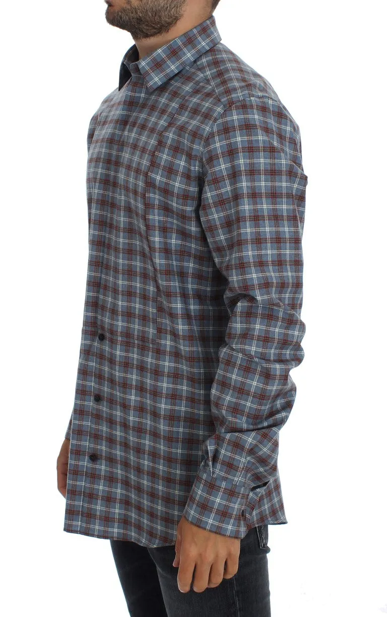Blue Brown Checkered Slim Fit GOLD Shirt