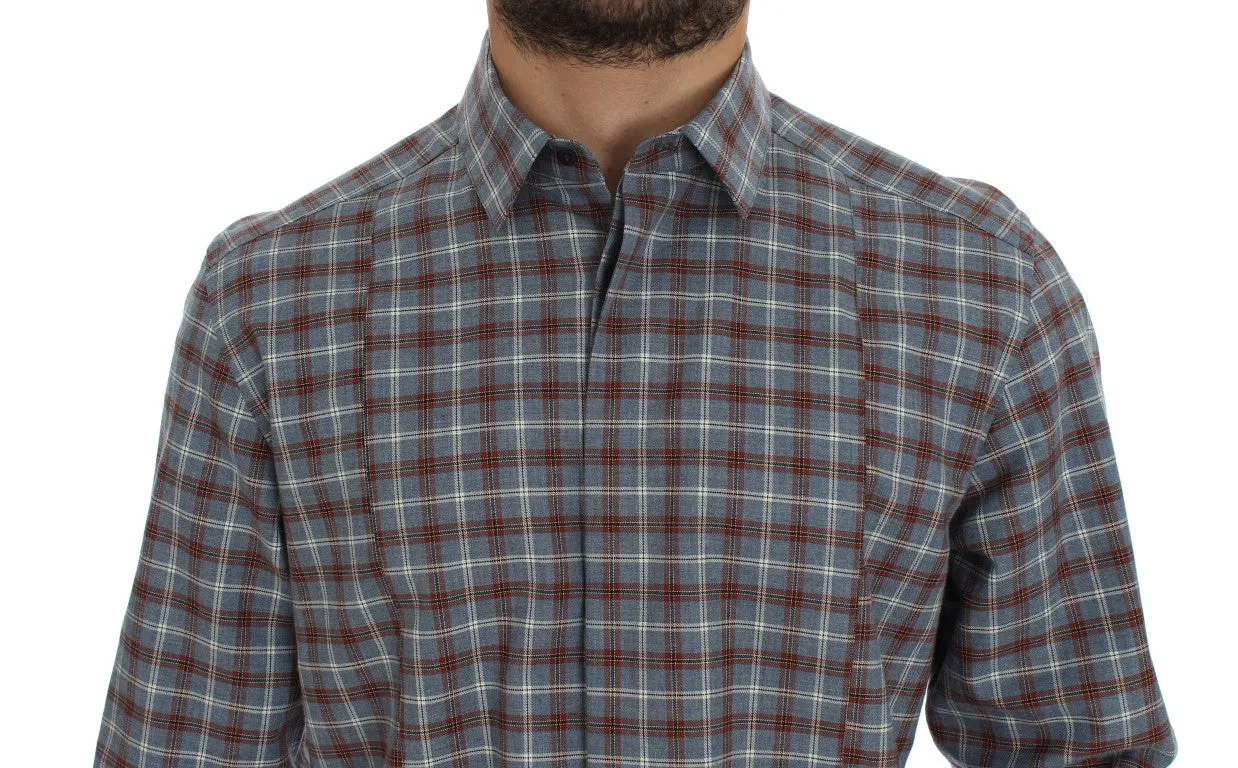 Blue Brown Checkered Slim Fit GOLD Shirt