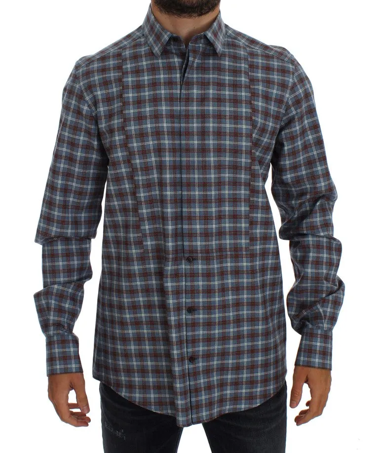 Blue Brown Checkered Slim Fit GOLD Shirt