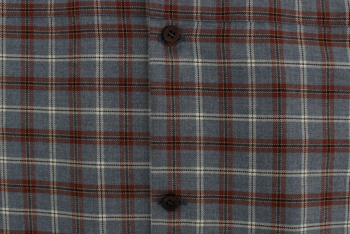 Blue Brown Checkered Slim Fit GOLD Shirt