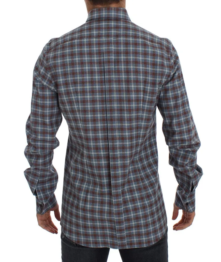 Blue Brown Checkered Slim Fit GOLD Shirt