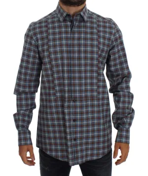 Blue Brown Checkered Slim Fit GOLD Shirt