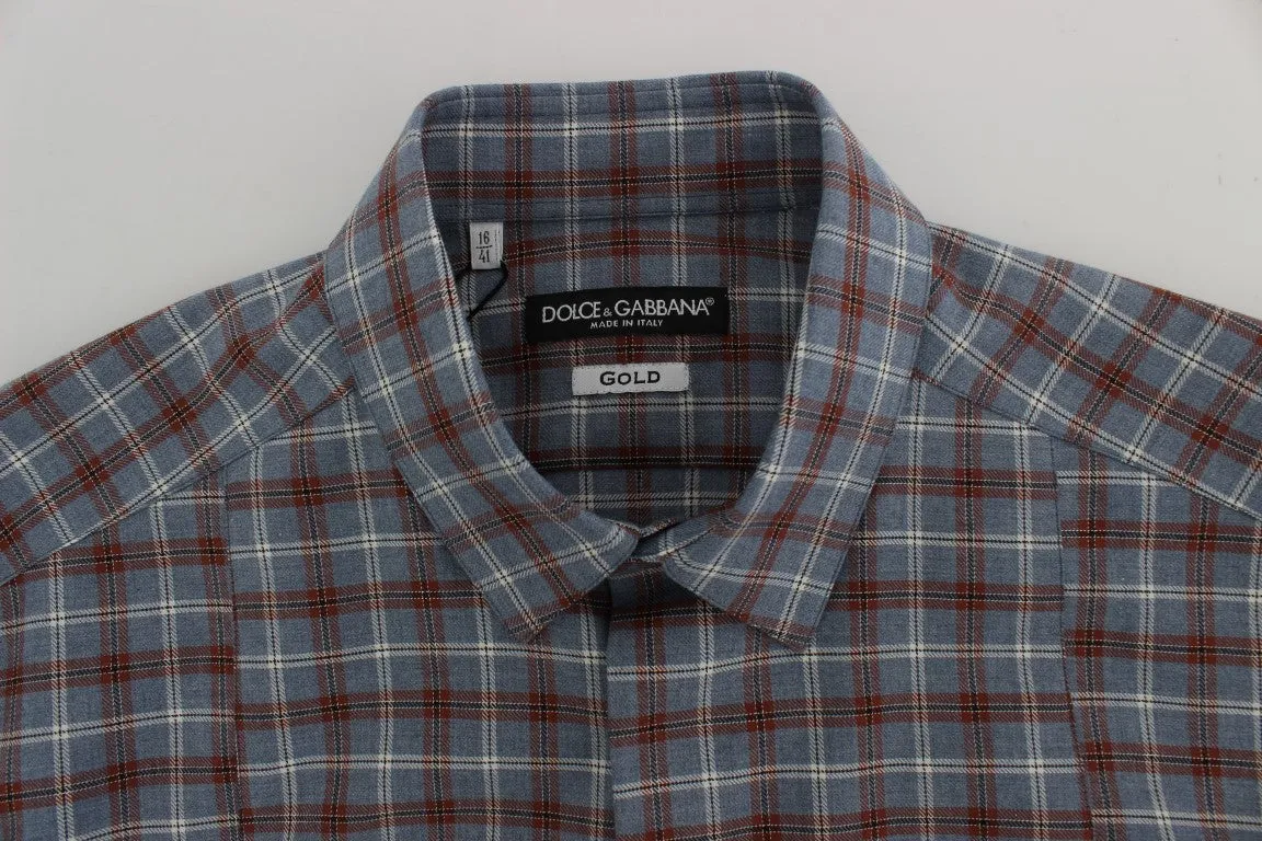 Blue Brown Checkered Slim Fit GOLD Shirt