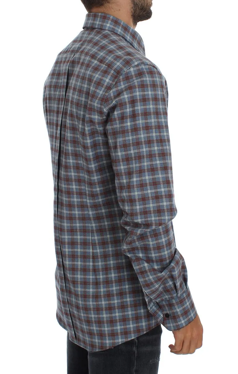 Blue Brown Checkered Slim Fit GOLD Shirt
