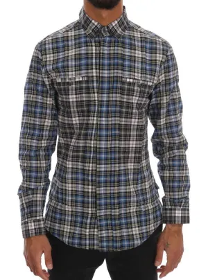 Blue Checkered Cotton Slim Fit Casual Shirt