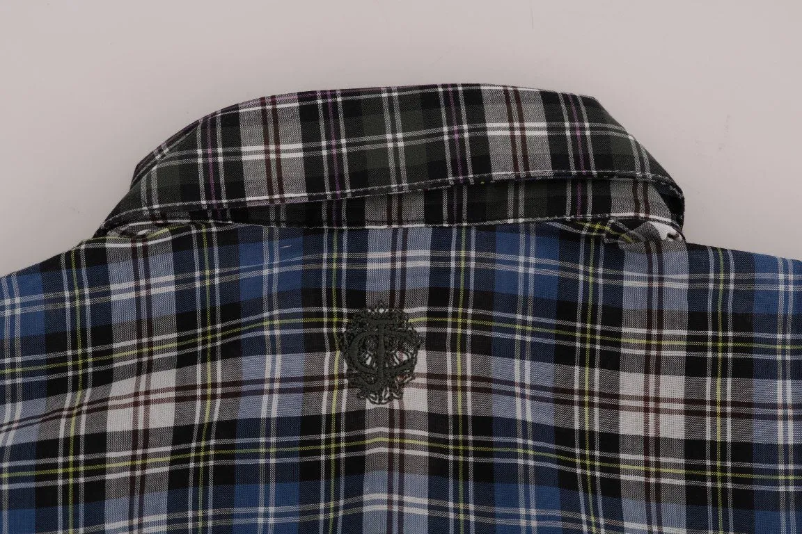 Blue Checkered Cotton Slim Fit Casual Shirt