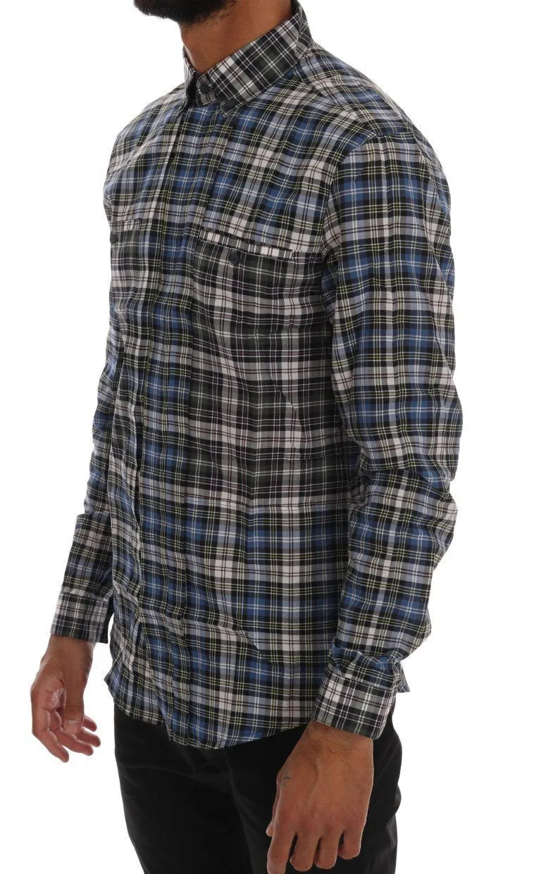 Blue Checkered Cotton Slim Fit Casual Shirt