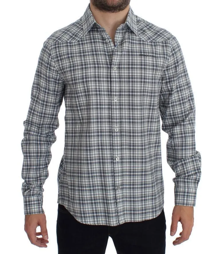 Blue Checkered Slim Fit Cotton Shirt