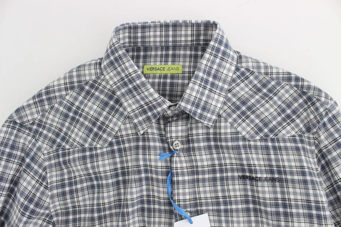 Blue Checkered Slim Fit Cotton Shirt
