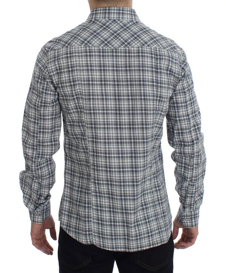 Blue Checkered Slim Fit Cotton Shirt