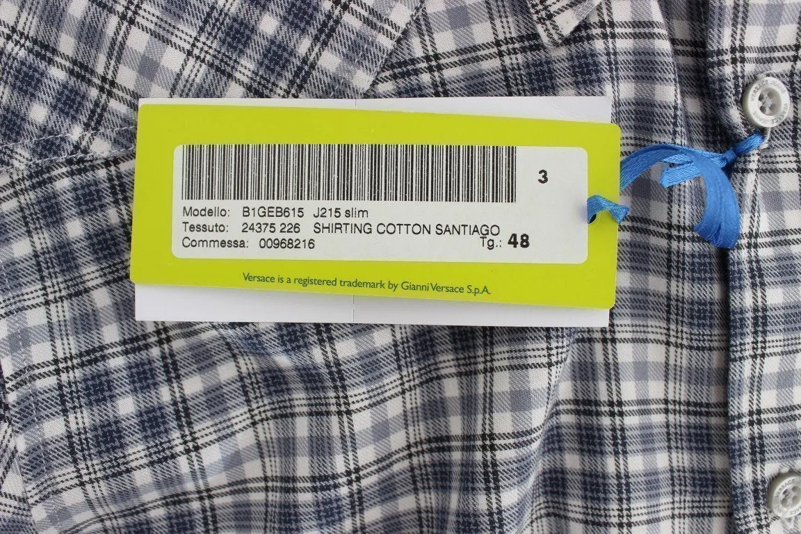 Blue Checkered Slim Fit Cotton Shirt
