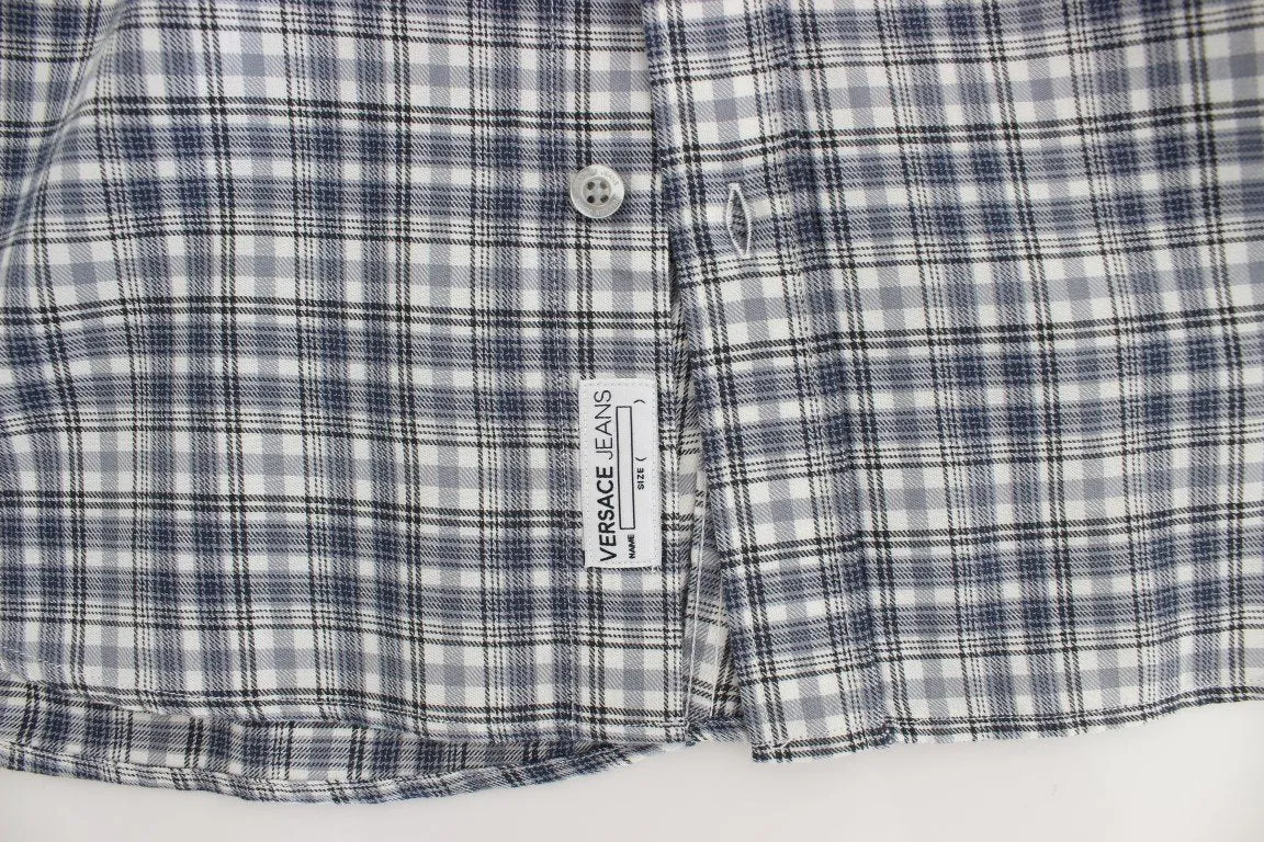 Blue Checkered Slim Fit Cotton Shirt