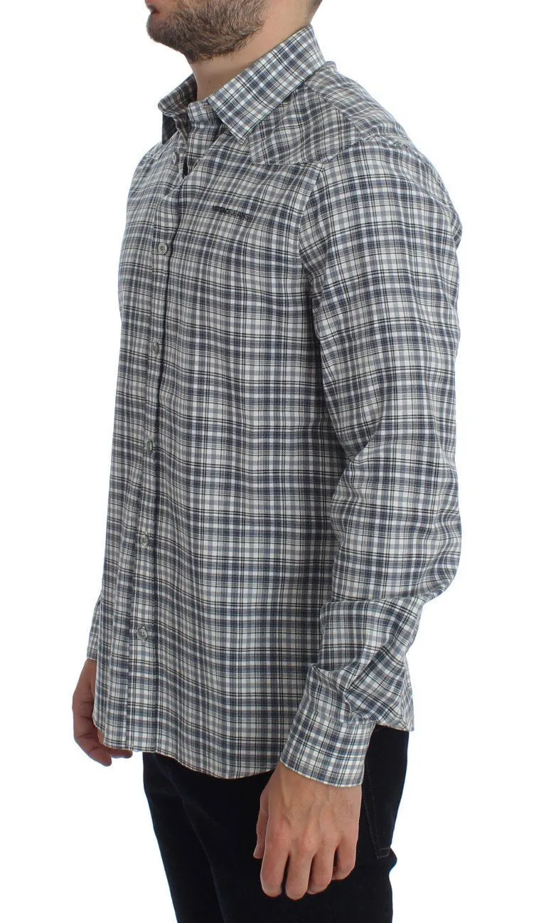 Blue Checkered Slim Fit Cotton Shirt