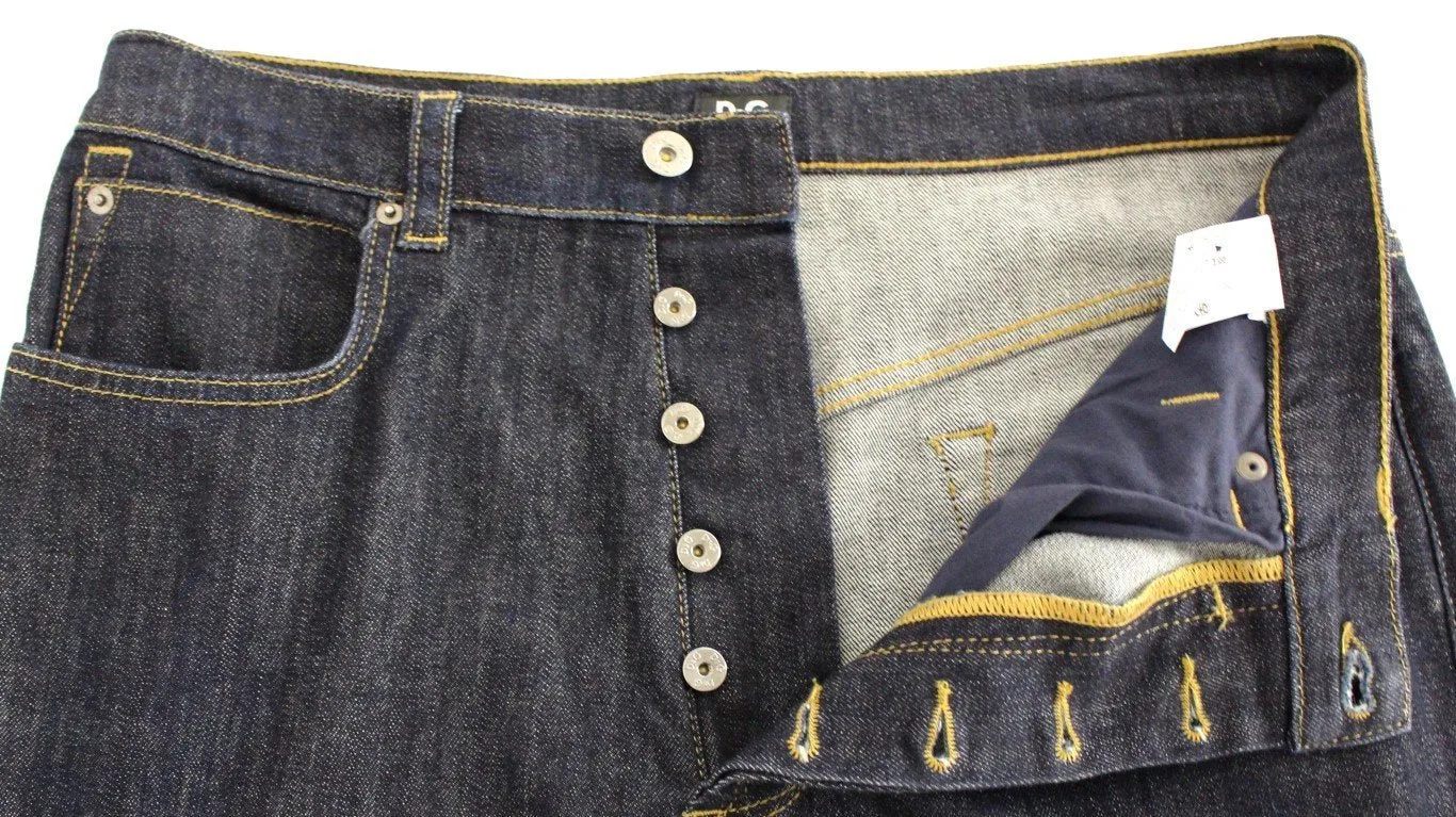 Blue Cotton Logo Baggy Fit Jeans Pants