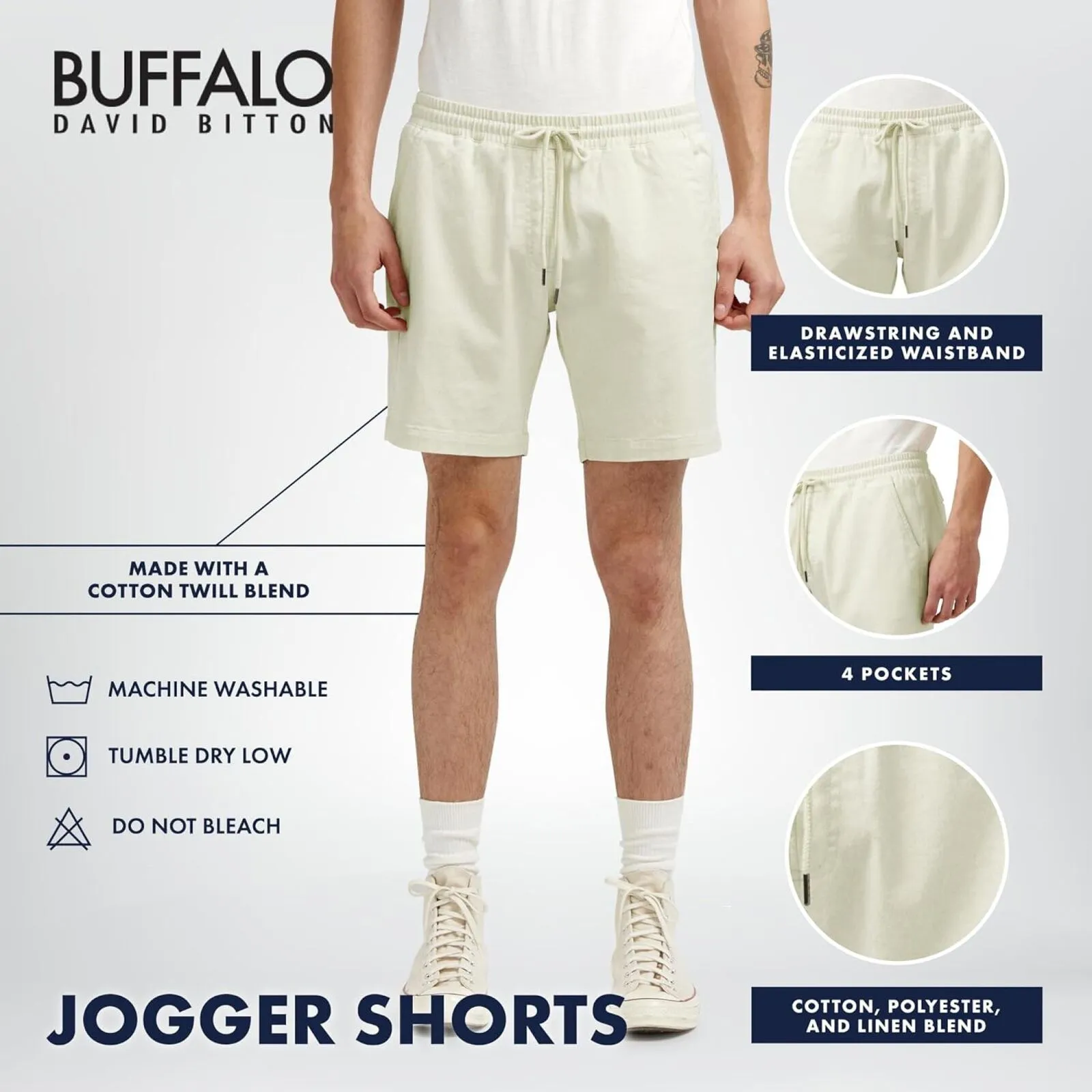 Buffalo David Bitton Men's Higgers Cotton Twill Blend Shorts Milk Off White 40