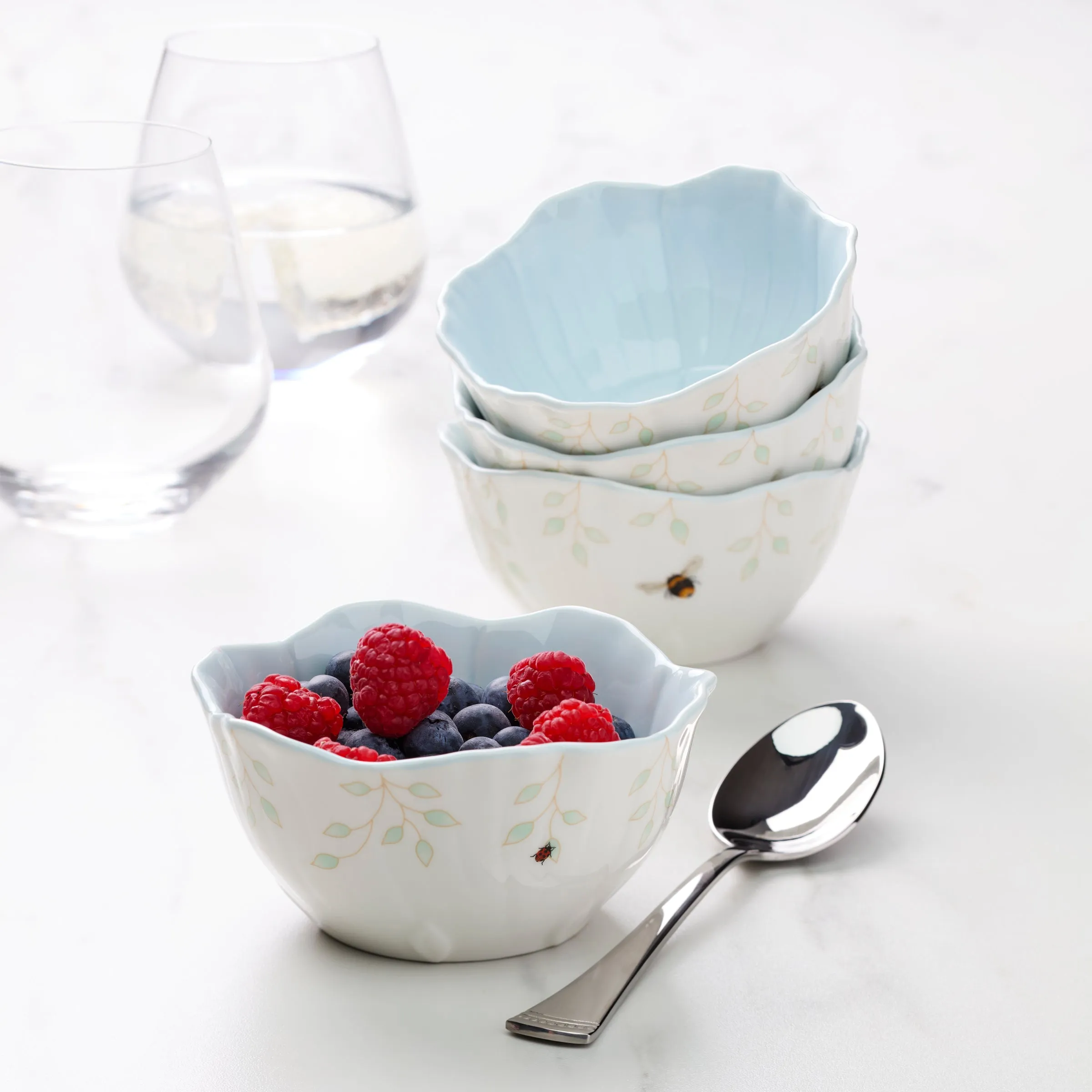 Butterfly Meadow Floral S/4 Dessert Bowls - Blue