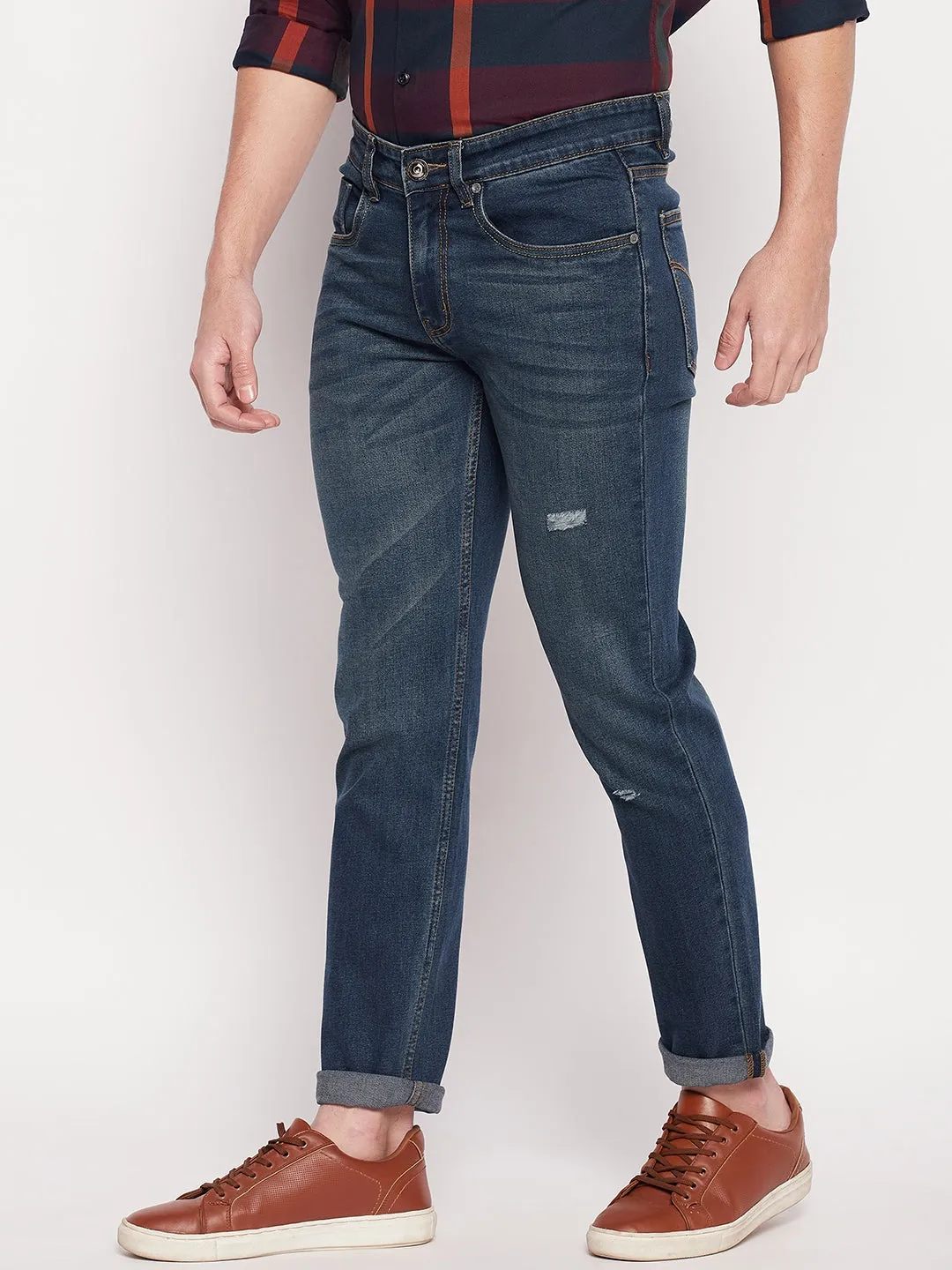 Camla Barcelona Dark Blue Regular Fit Jeans For Men