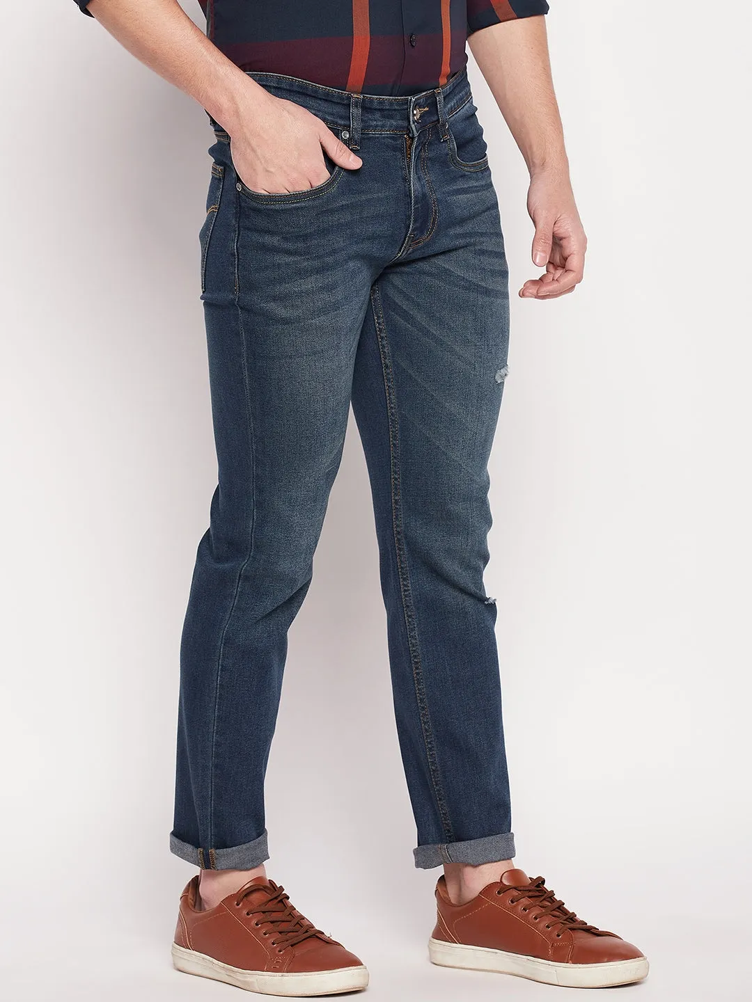 Camla Barcelona Dark Blue Regular Fit Jeans For Men