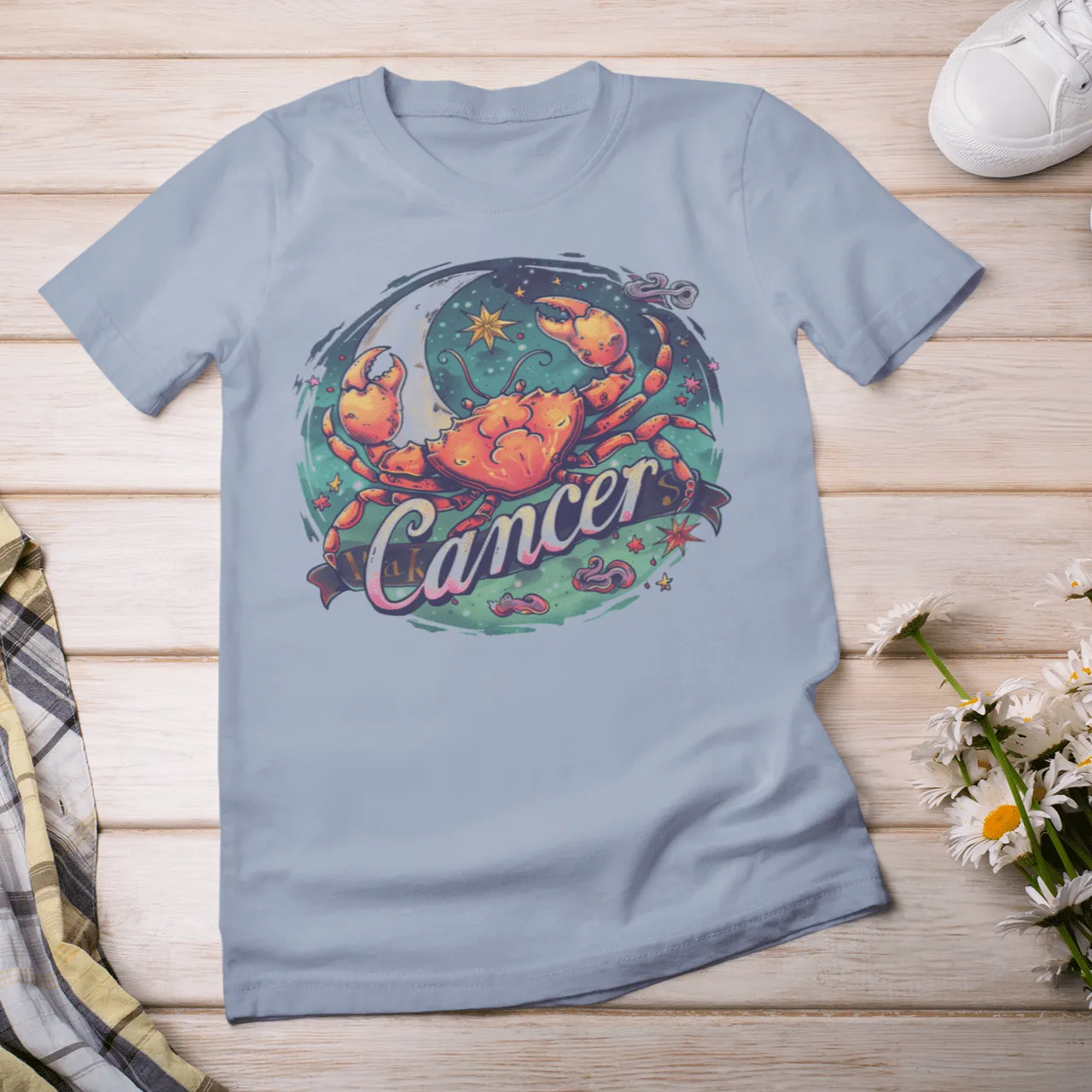 Cancer Zodiac Tattoo Art T-Shirt: Cosmic Crustacean Vibrance