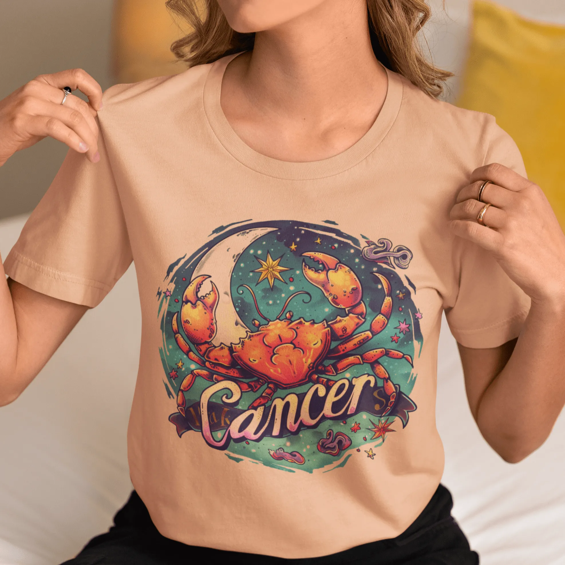 Cancer Zodiac Tattoo Art T-Shirt: Cosmic Crustacean Vibrance