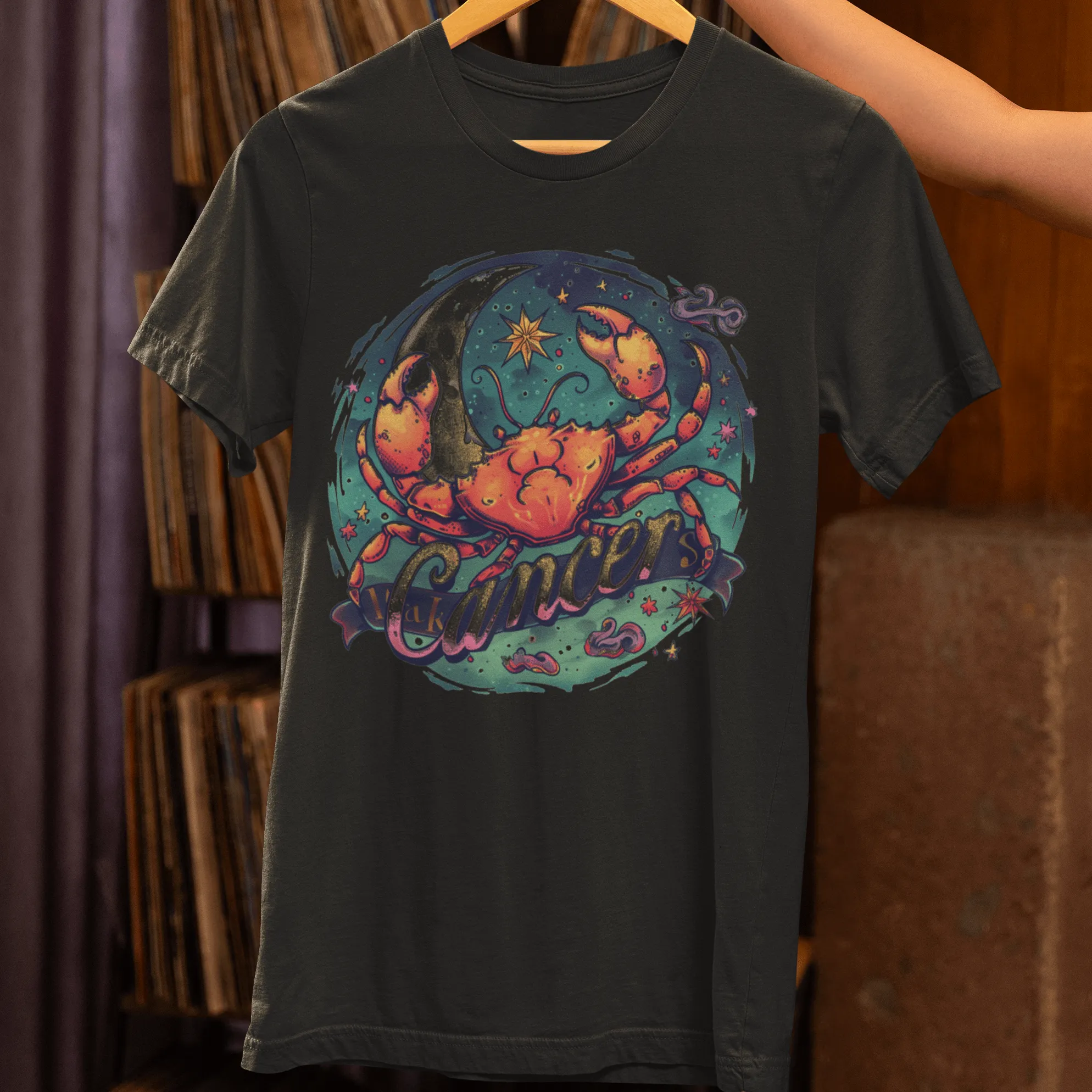 Cancer Zodiac Tattoo Art T-Shirt: Cosmic Crustacean Vibrance