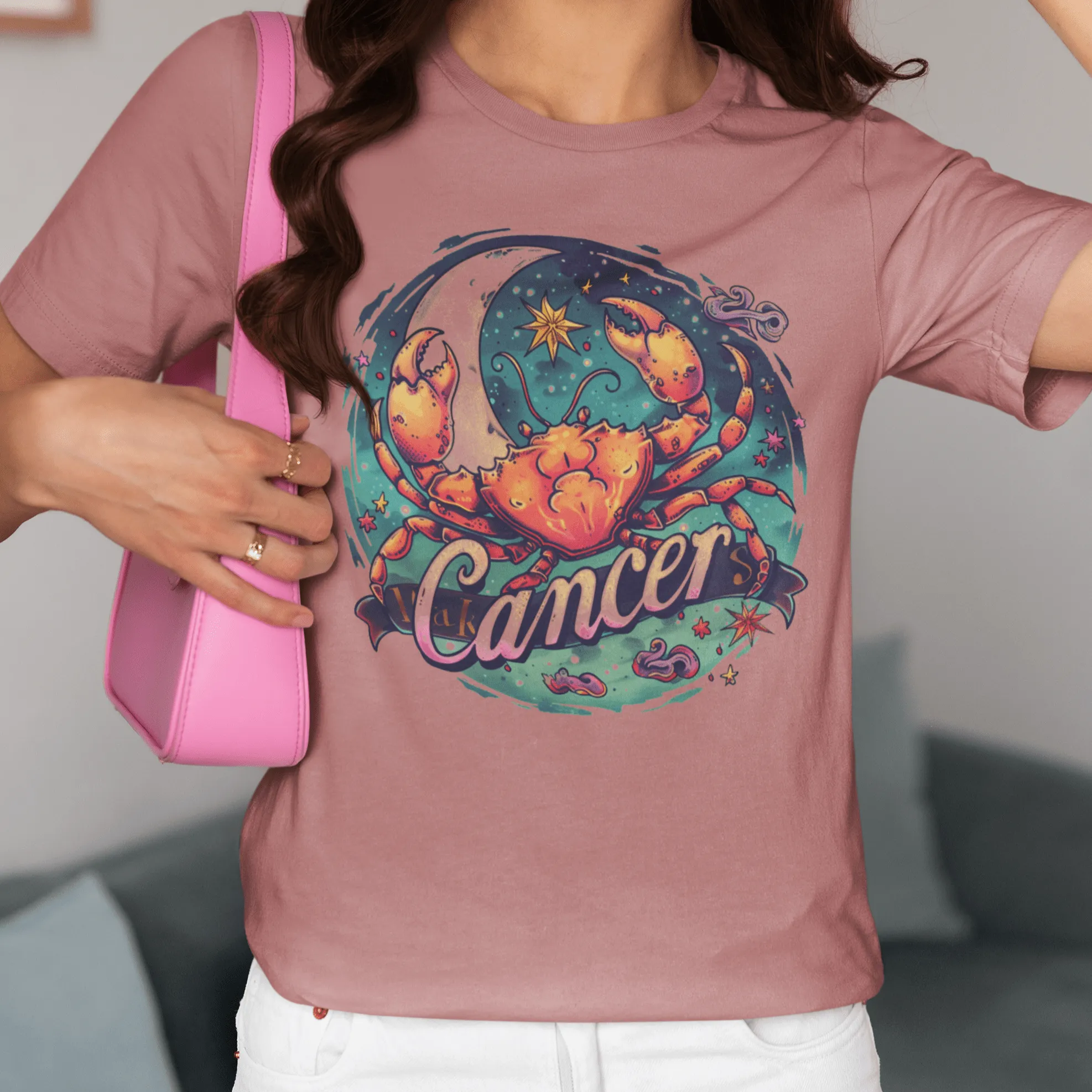 Cancer Zodiac Tattoo Art T-Shirt: Cosmic Crustacean Vibrance
