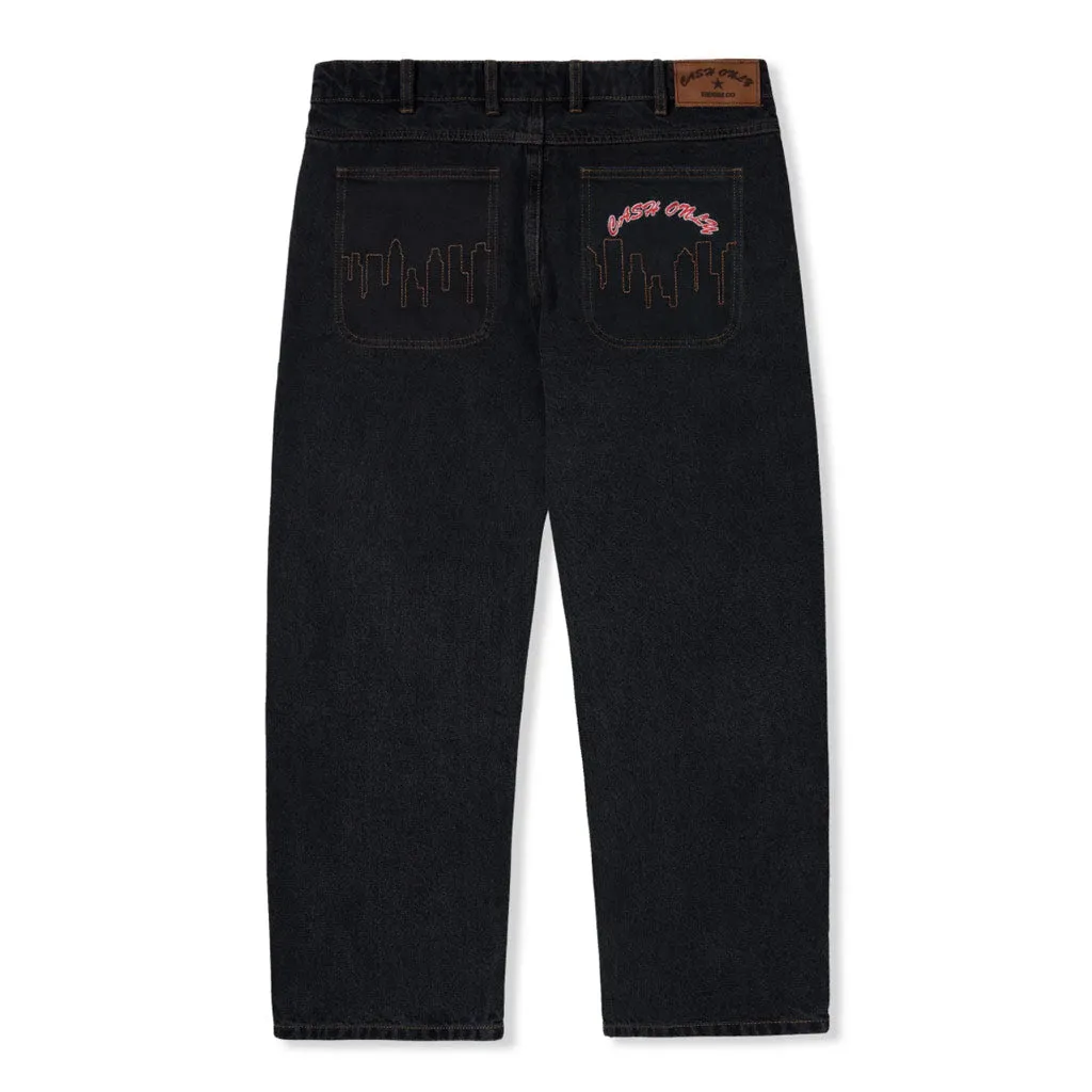 CASH ONLY LOGO BAGGY DENIM JEANS - WASHED BLACK