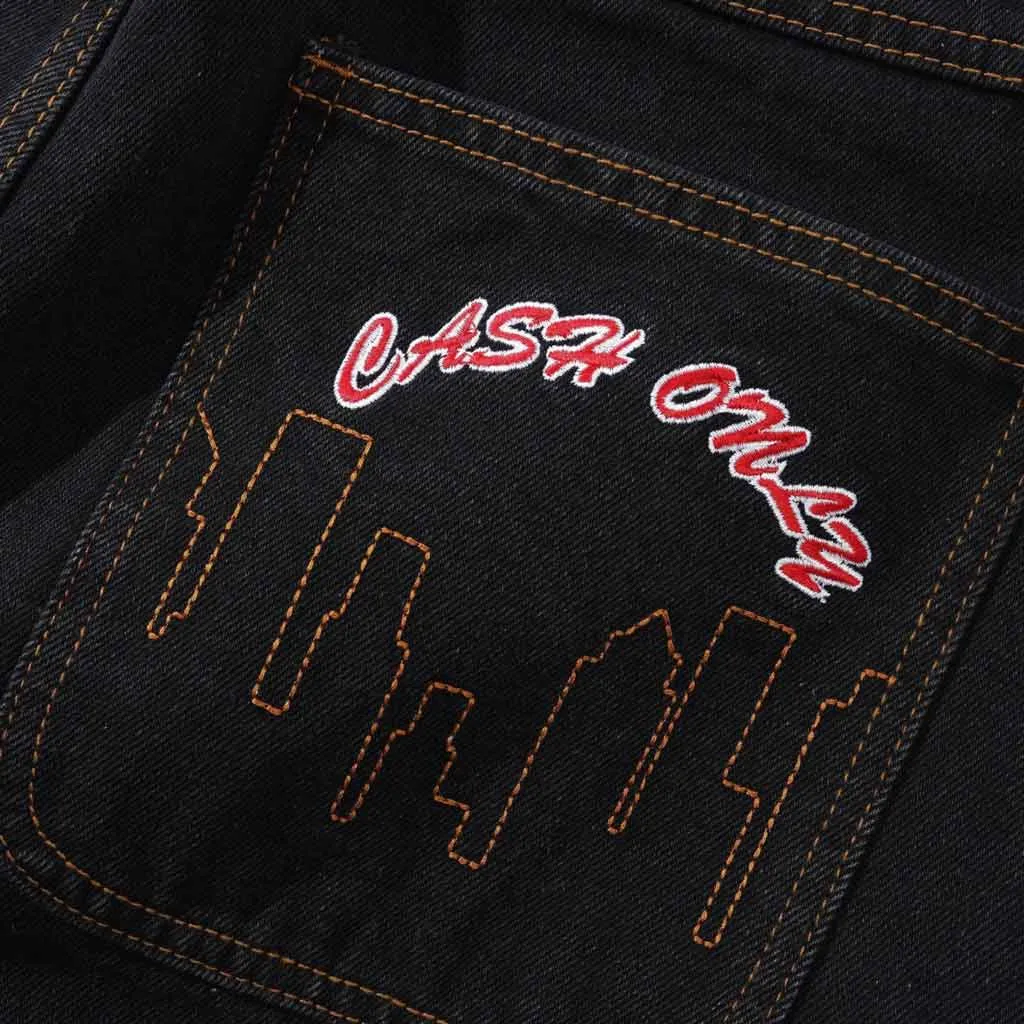 CASH ONLY LOGO BAGGY DENIM JEANS - WASHED BLACK
