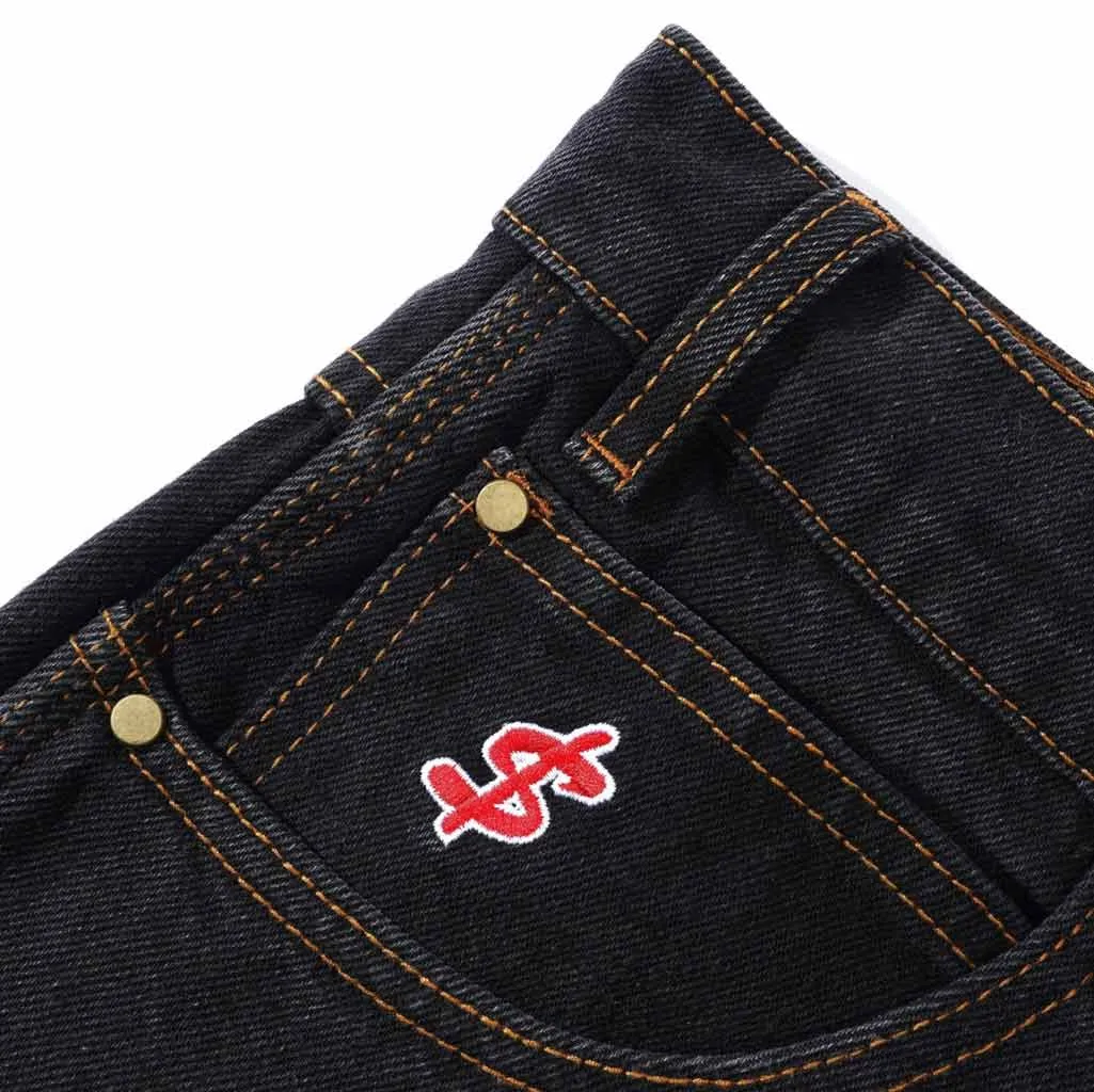 CASH ONLY LOGO BAGGY DENIM JEANS - WASHED BLACK