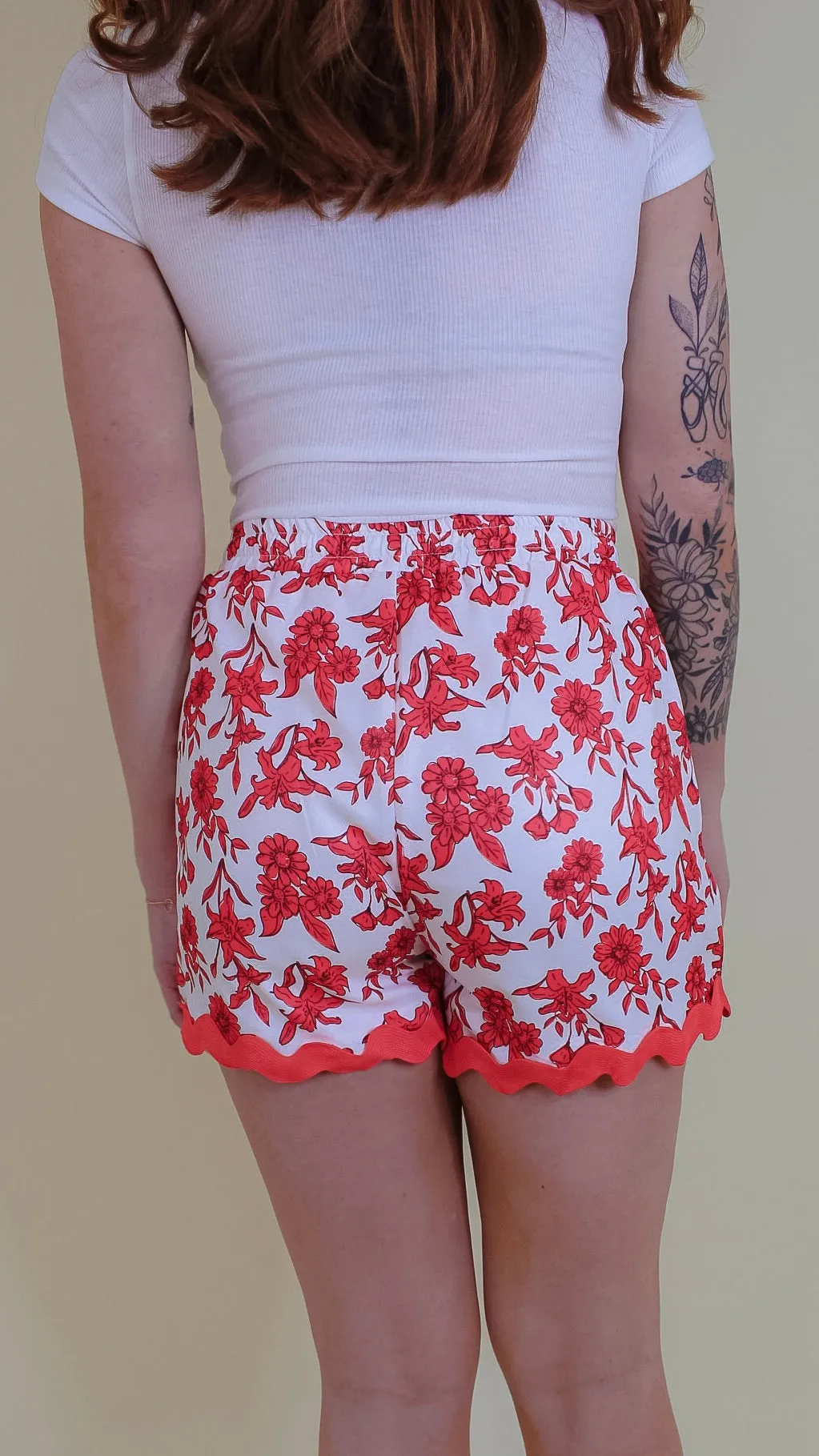 Charmer Red Floral Shorts