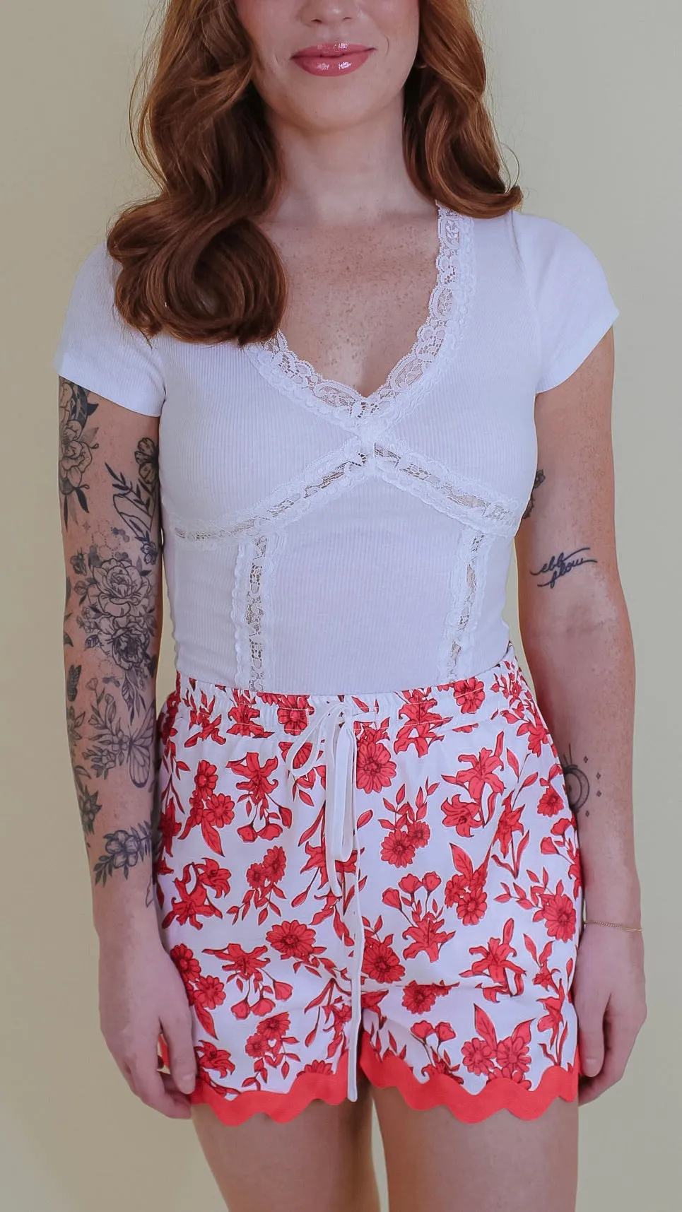 Charmer Red Floral Shorts