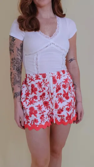 Charmer Red Floral Shorts