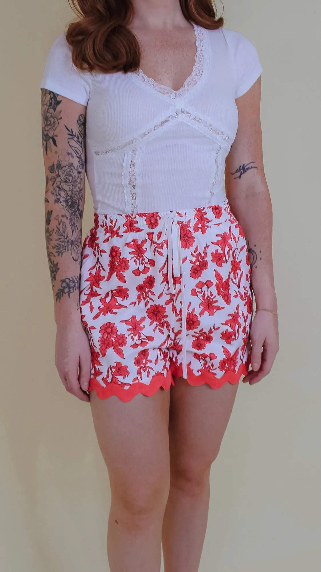 Charmer Red Floral Shorts