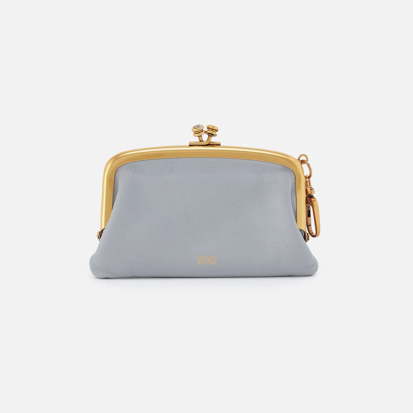 Cheer Frame Pouch In Pebbled Leather - Blue Pearl