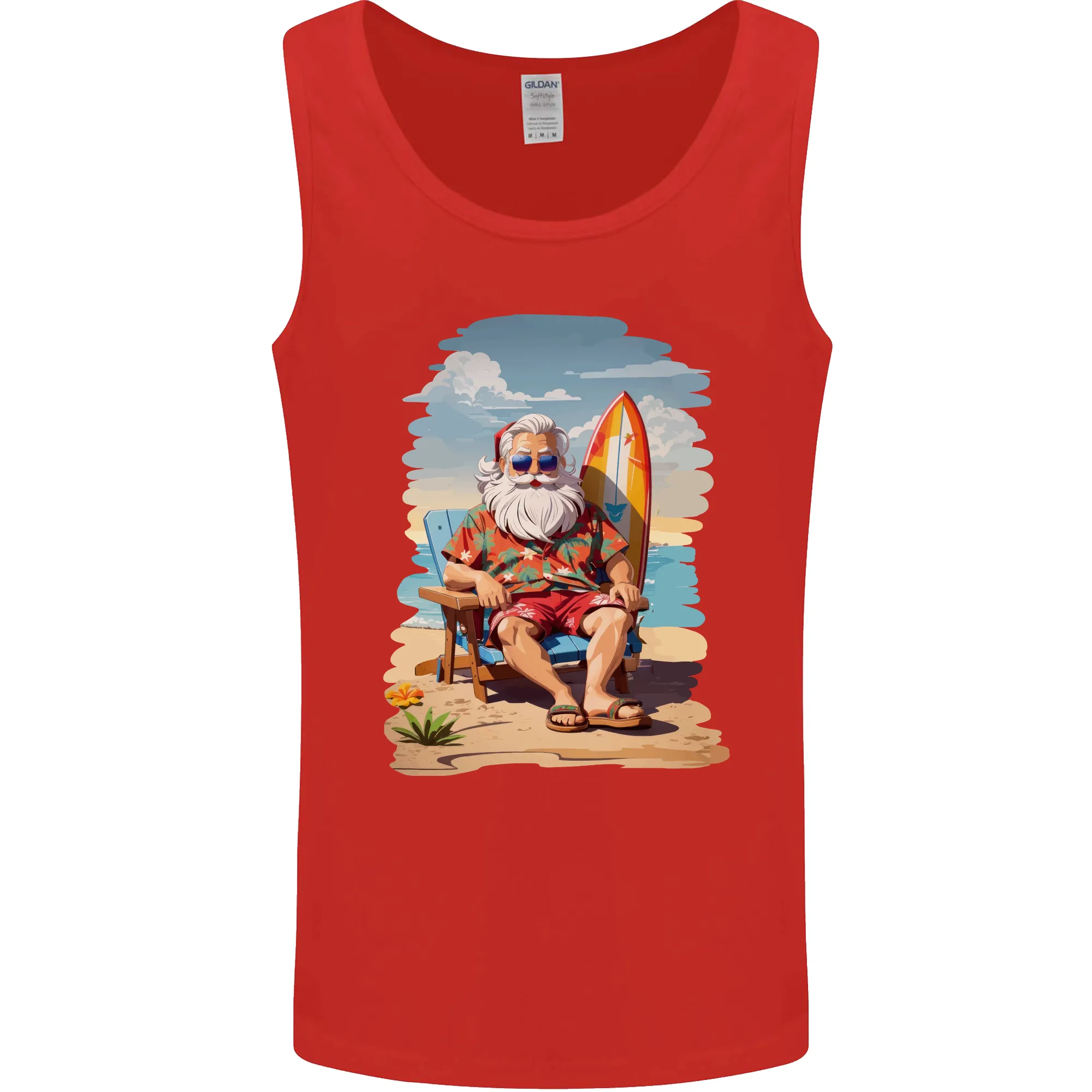 Christmas Santa With Surfboard Xmas Surfing Mens Vest Tank Top