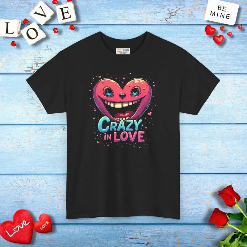 Crazy in Love Unisex Heavy Cotton Tee with Pink Heart