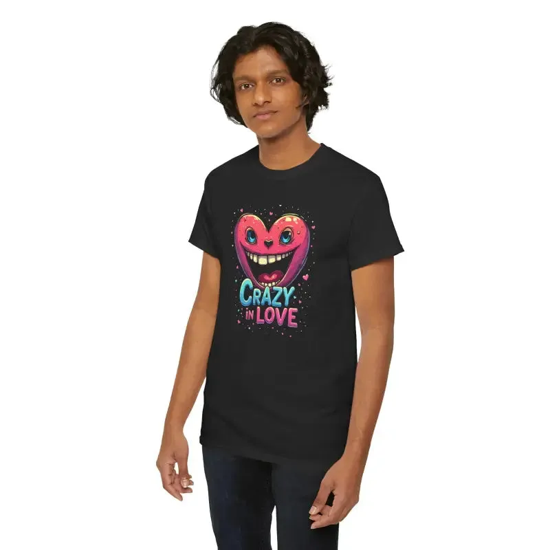 Crazy in Love Unisex Heavy Cotton Tee with Pink Heart