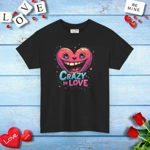 Crazy in Love Unisex Heavy Cotton Tee with Pink Heart