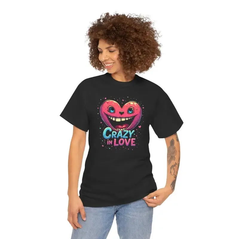 Crazy in Love Unisex Heavy Cotton Tee with Pink Heart