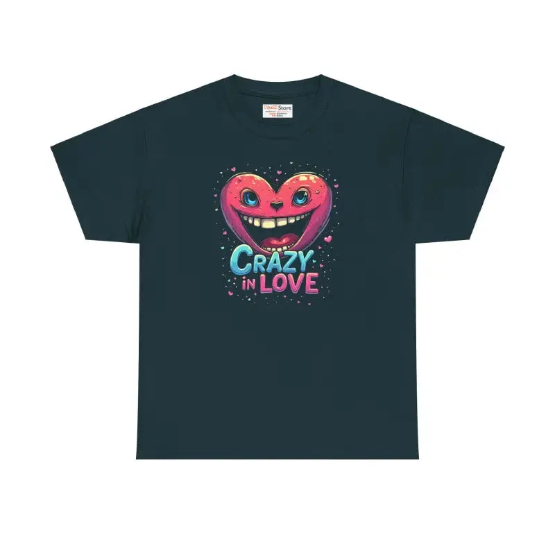 Crazy in Love Unisex Heavy Cotton Tee with Pink Heart