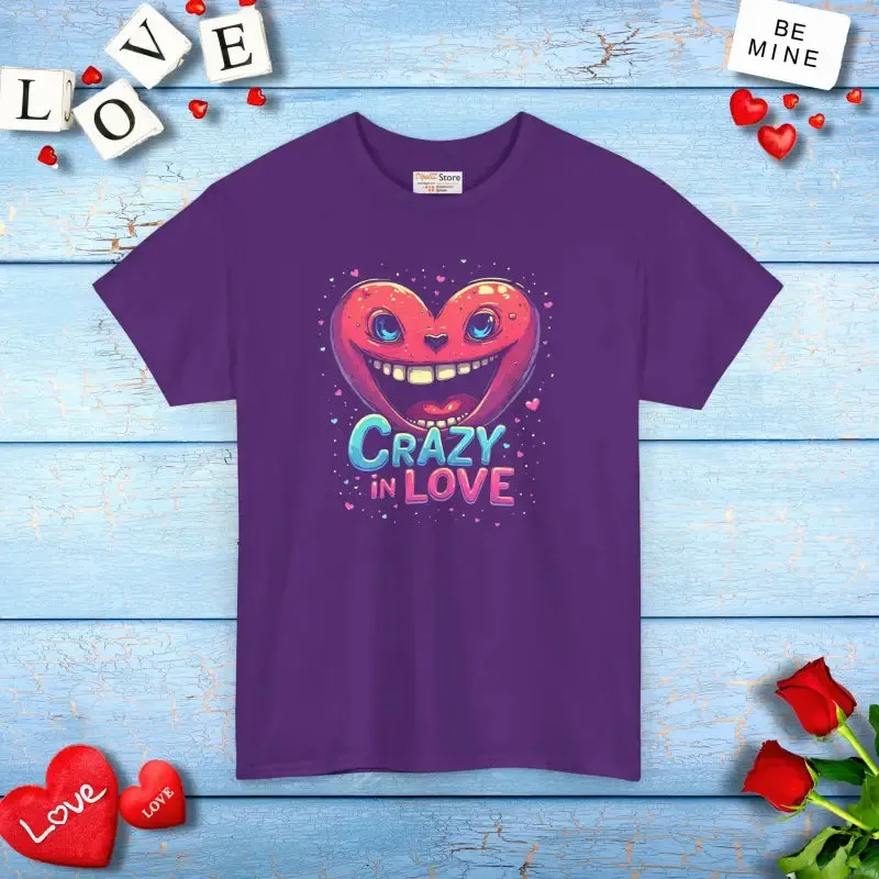 Crazy in Love Unisex Heavy Cotton Tee with Pink Heart