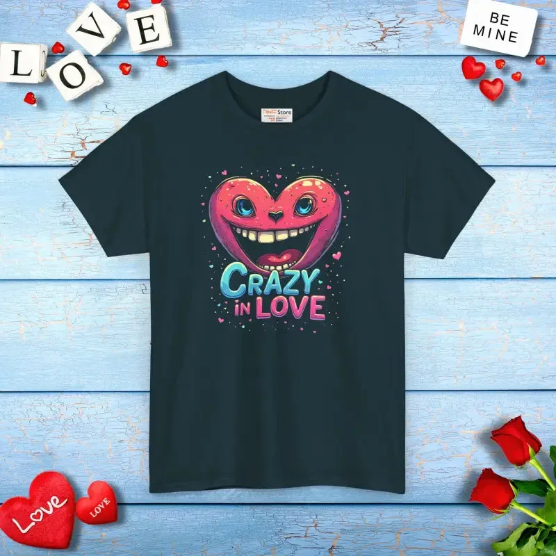 Crazy in Love Unisex Heavy Cotton Tee with Pink Heart