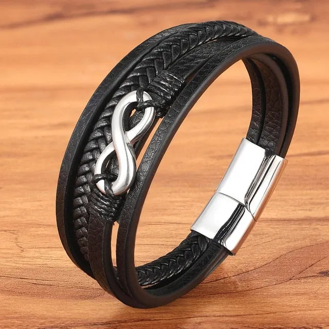 Cross Style Multi Layer Design Men's Leather Bracelet SJA
