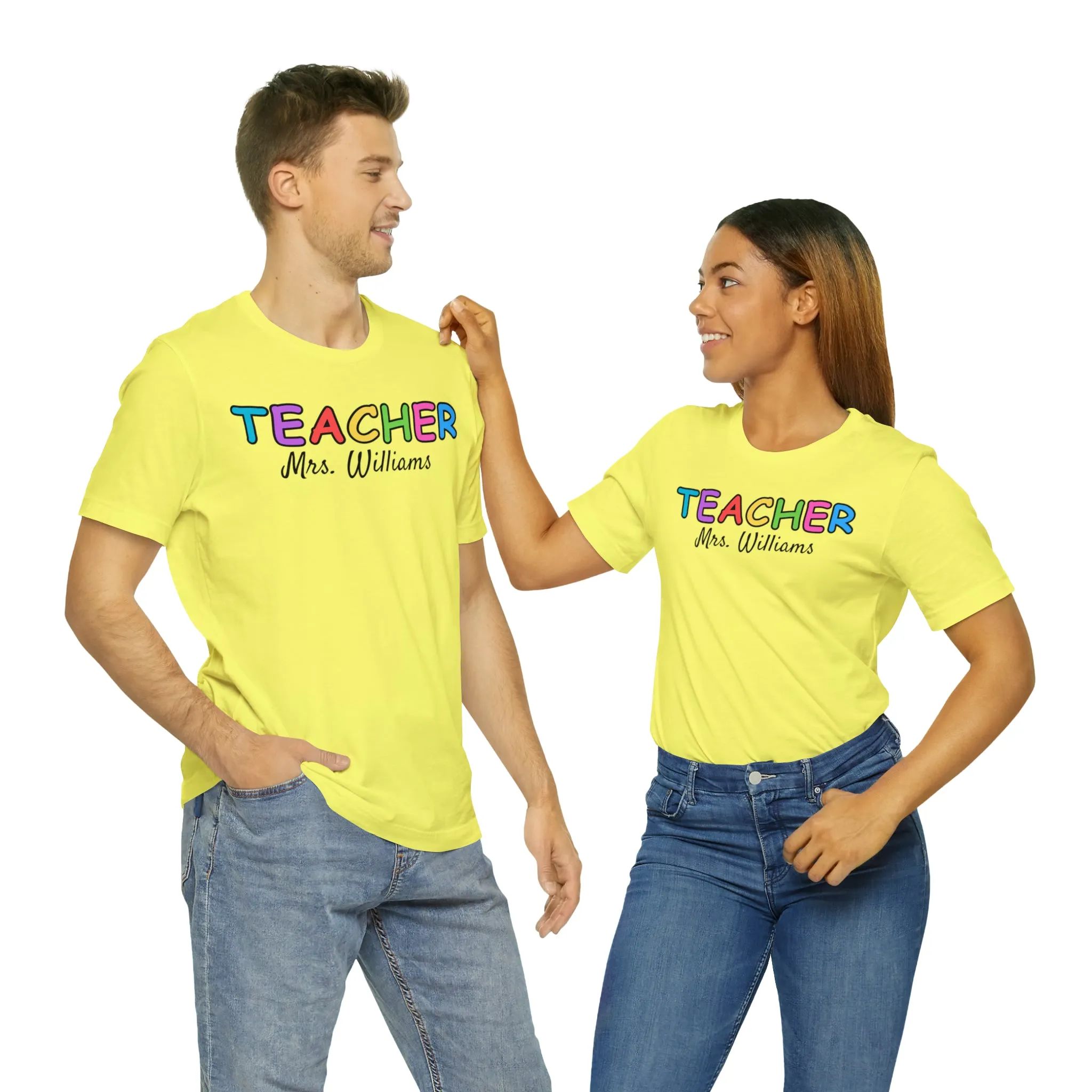 CUSTOM Teacher Personalized T-Shirt | Teacher's Name Tee |  Bella Canvas 3001 Unisex | First Day of School Short Sleeve Tshirt